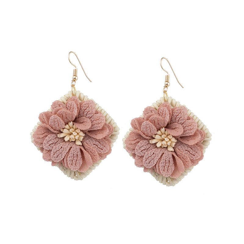 Wholesale Rustic Flower Rattan Alloy Earrings
