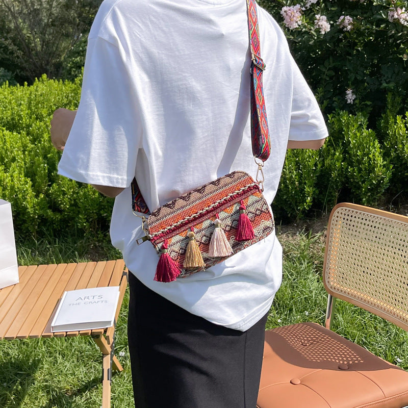 Lienzo al por mayor estilo étnico hombro cruzado pequeño bolso cuadrado