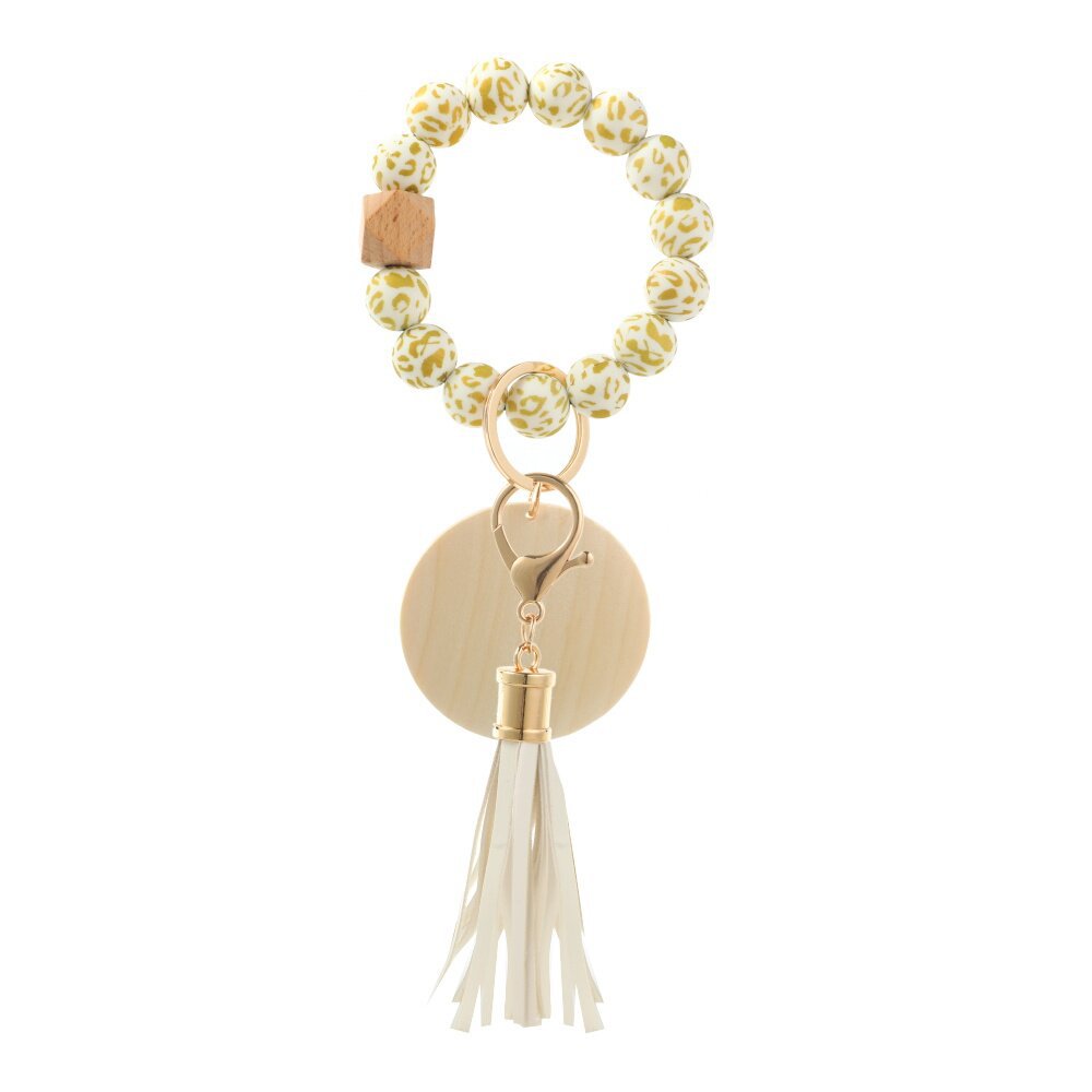 Wholesale Leopard Print Silicone Beaded Wrist Keychain