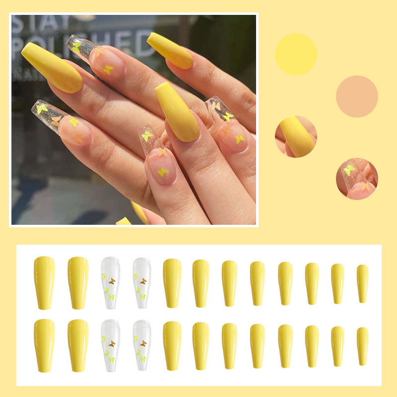 Wholesale Long Yellow Butterfly Trapezoidal Nail Stickers