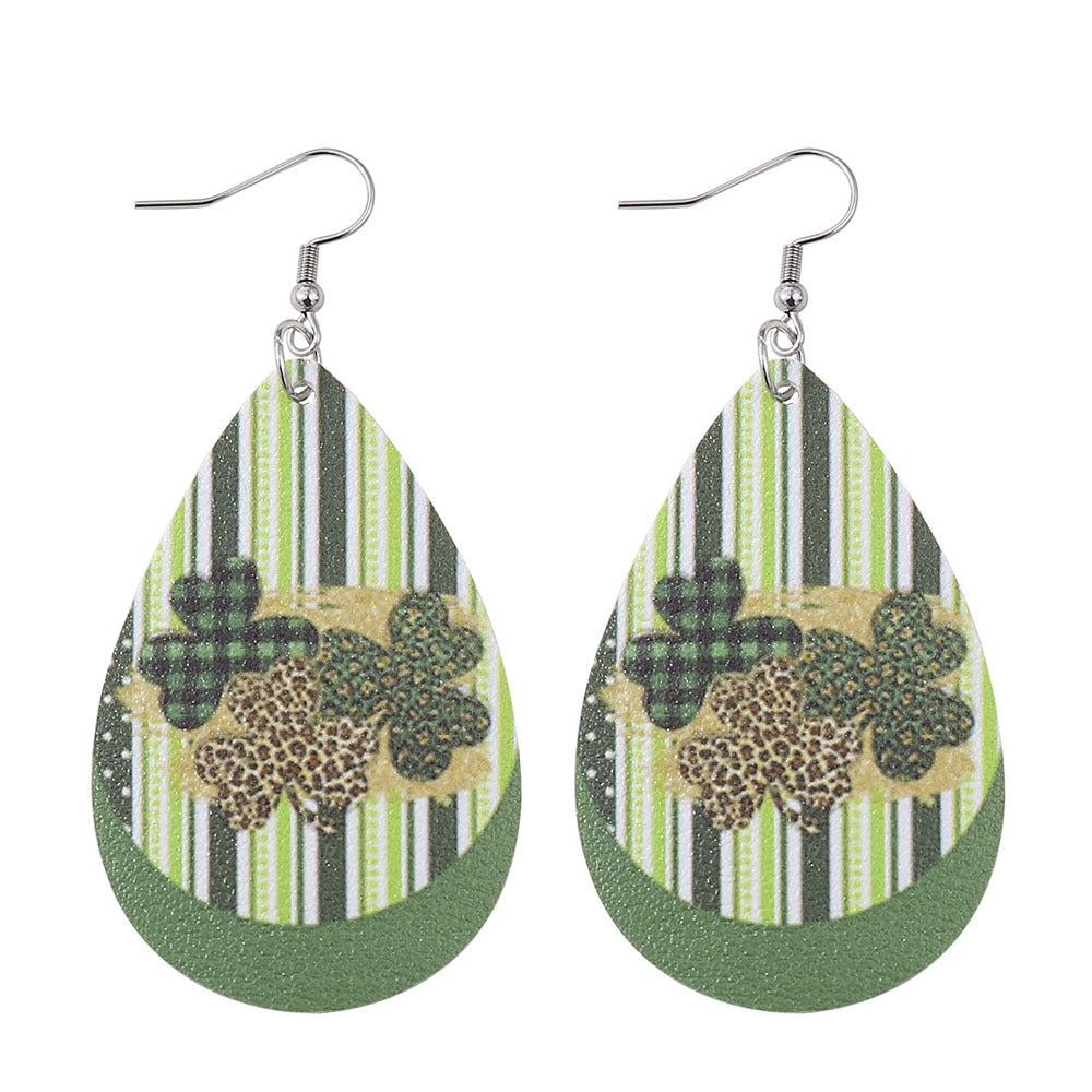 Joyas al por mayor Pendientes de cuero PU con trébol del día de San Patricio