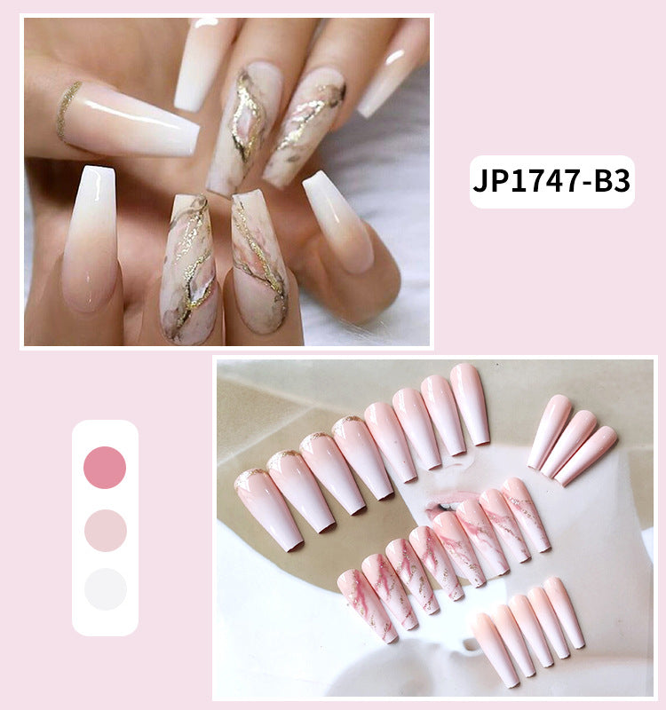 Venta al por mayor Extra Long Nails Nude Pink Gradient Gold Foil Nail Stickers