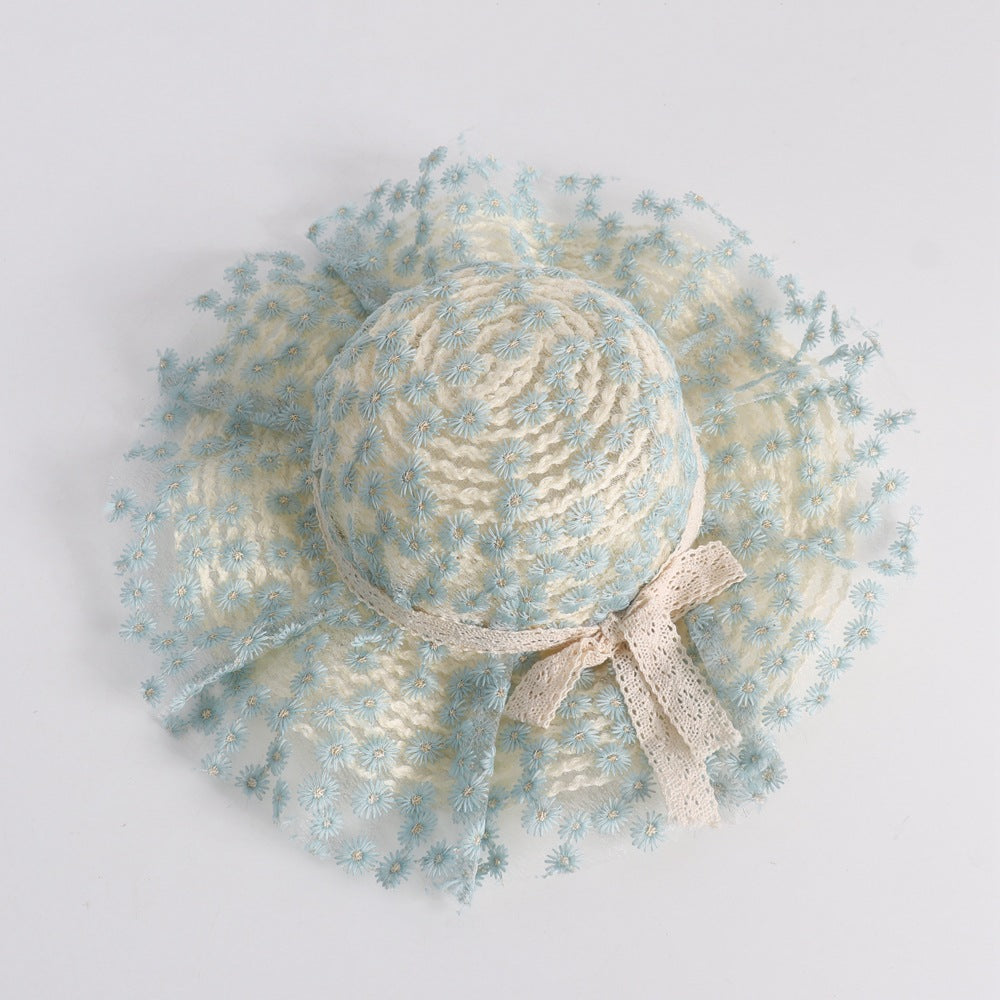 Wholesale Flower Lace Bow Kids Straw Hat