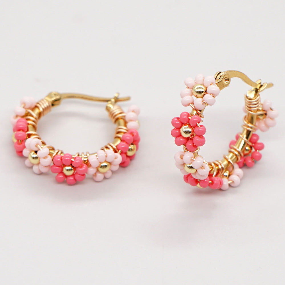 Wholesale Bohemian Daisy Glass Rice Beads Earrings