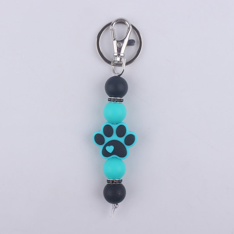 Wholesale Cartoon Dog Paw Silicone Handmade Beaded Keychain