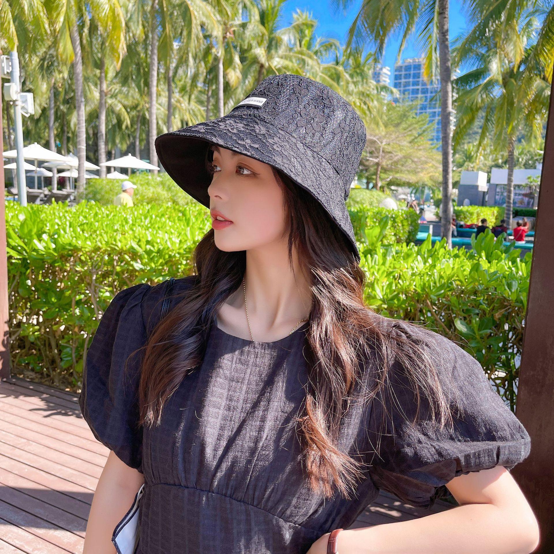 Sombrero de pescador de doble cara con encaje de poliéster y algodón al por mayor para mujer