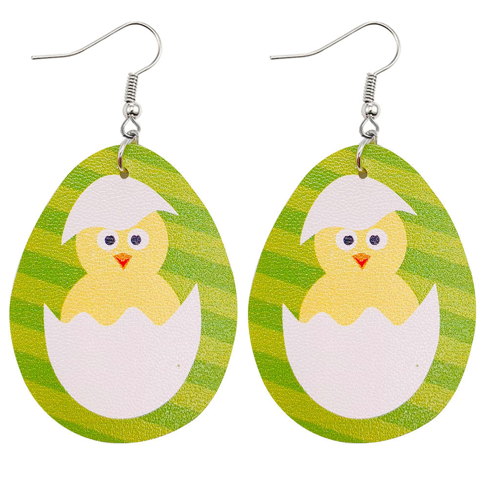 Joyas al por mayor Pendientes de piel sintética con estampado reversible de conejito de Pascua