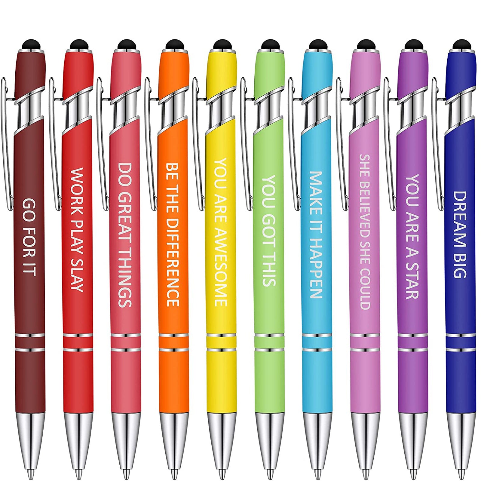Wholesale Pens of 10 Metal Motivational Text Touch Screen Pens Per Set