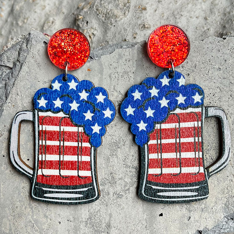 Wholesale 2Pairs/Pack Independence Day Wood Earrings