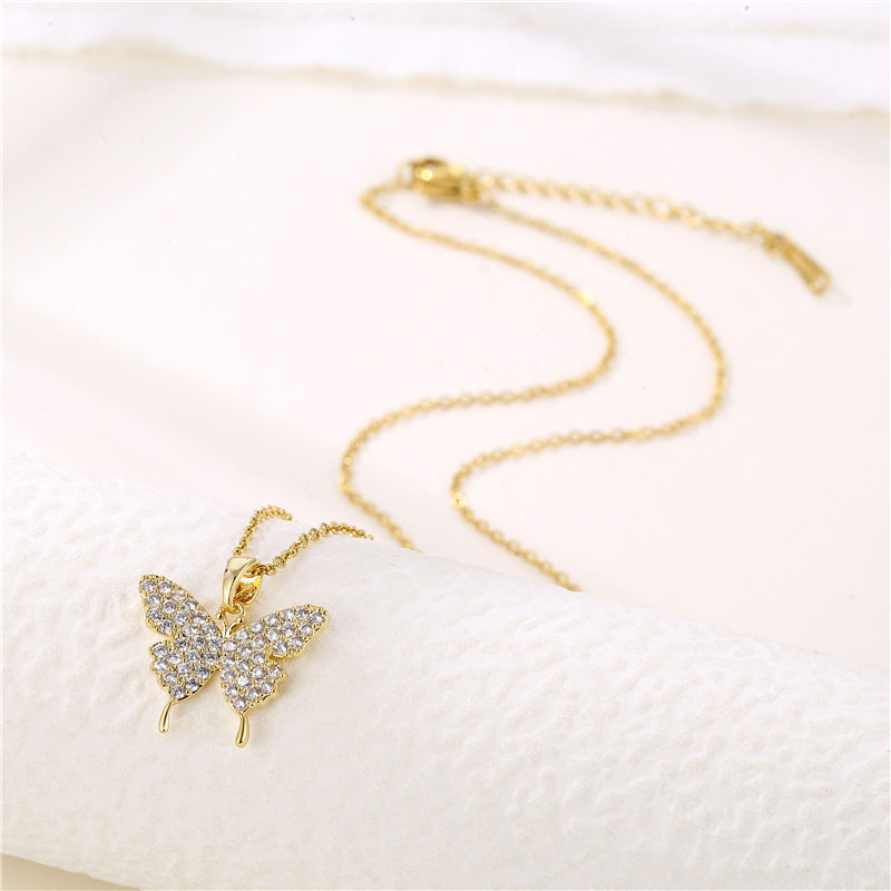 Wholesale Stainless Steel Diamond Butterfly Necklace