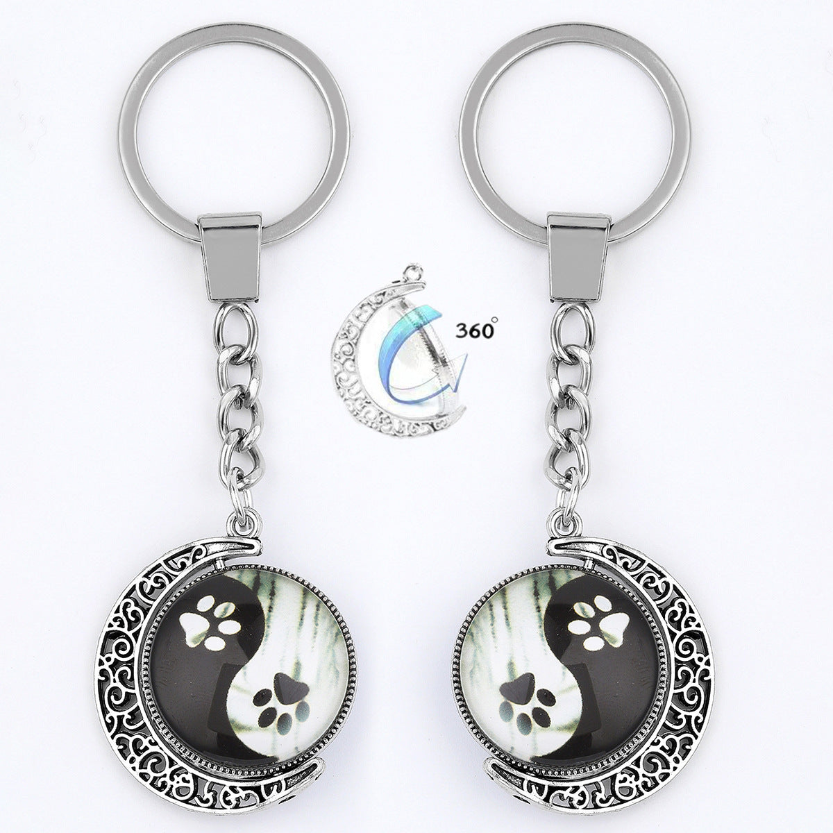 Claw de perro al por mayor Yin Yin Yang Tai Chi Keychain de metal rotable
