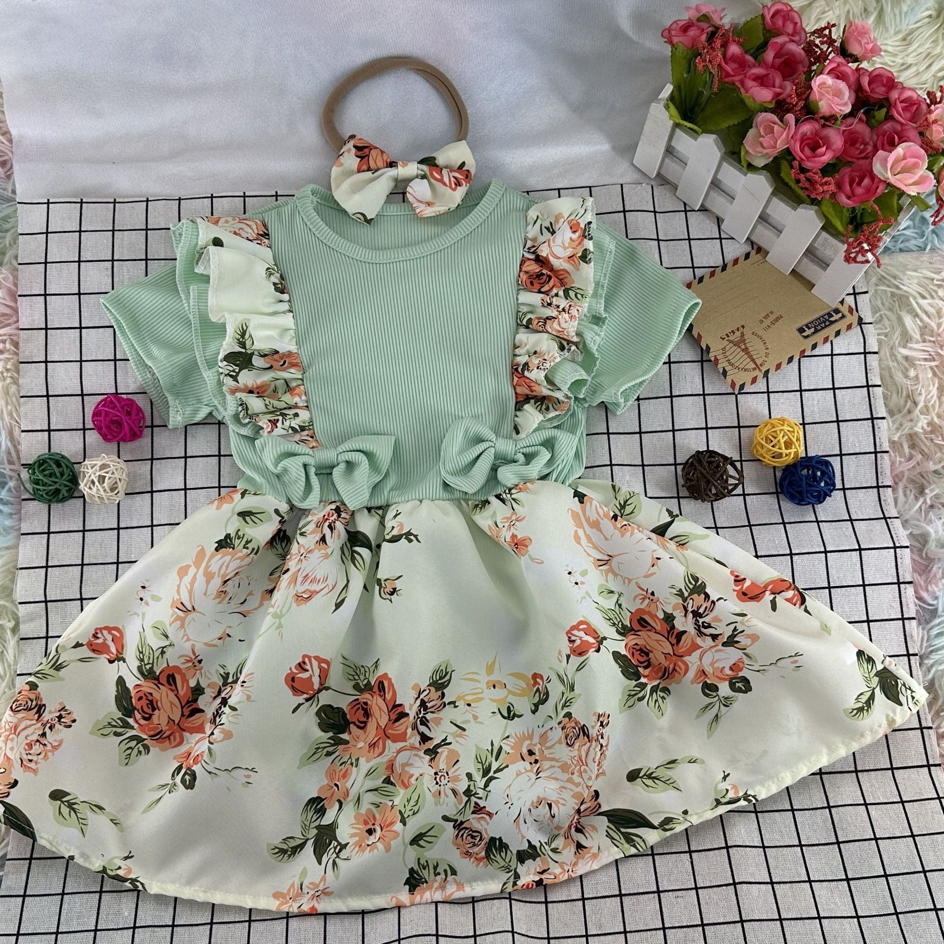 Wholesale Cotton Jumpsuit with Floral Buns and Baby Crawling Clothes