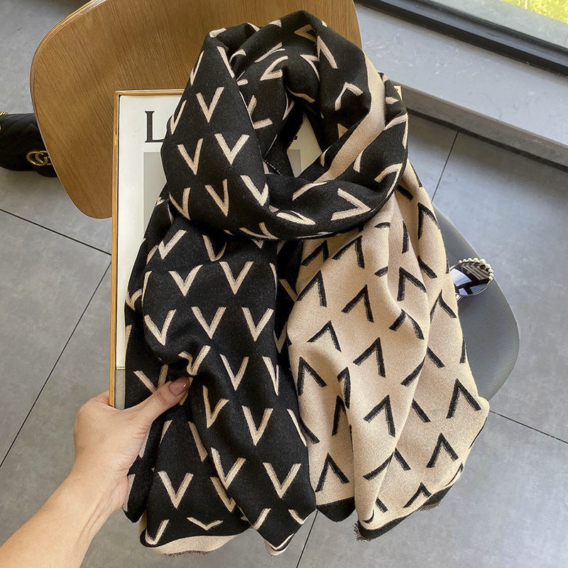 Wholesale Imitation Cashmere Double-sided Geometric Letter Thickened Warm Scarf