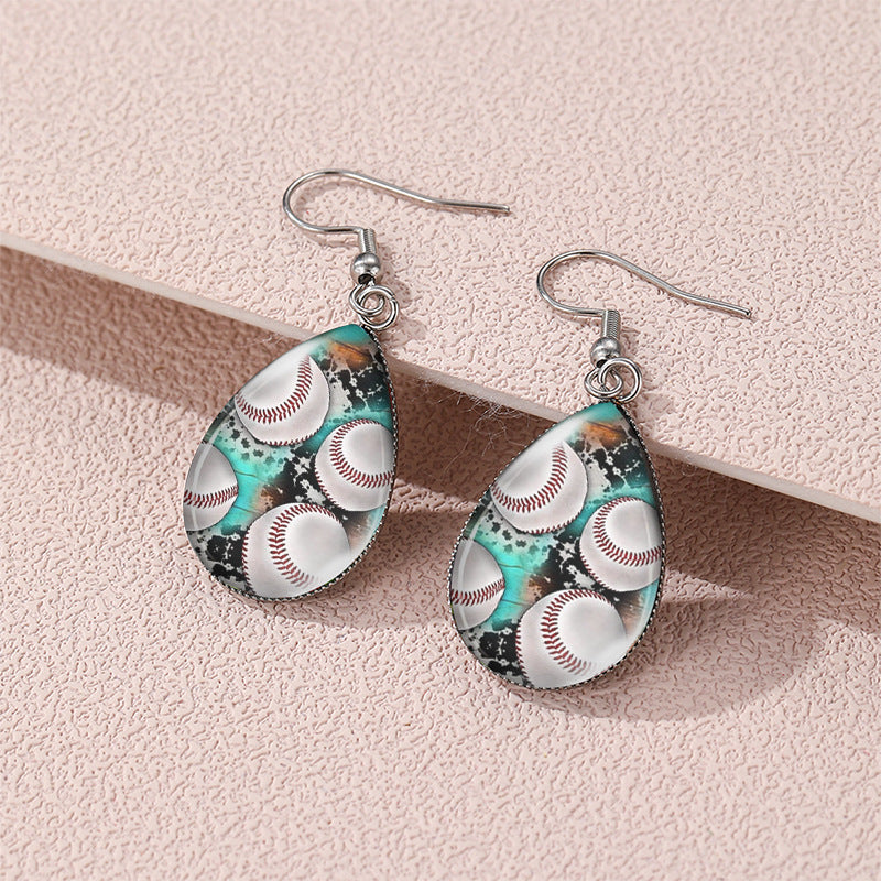 Wholesale Rugby Basketball Time Stone Glass Drop Shaped Earrings