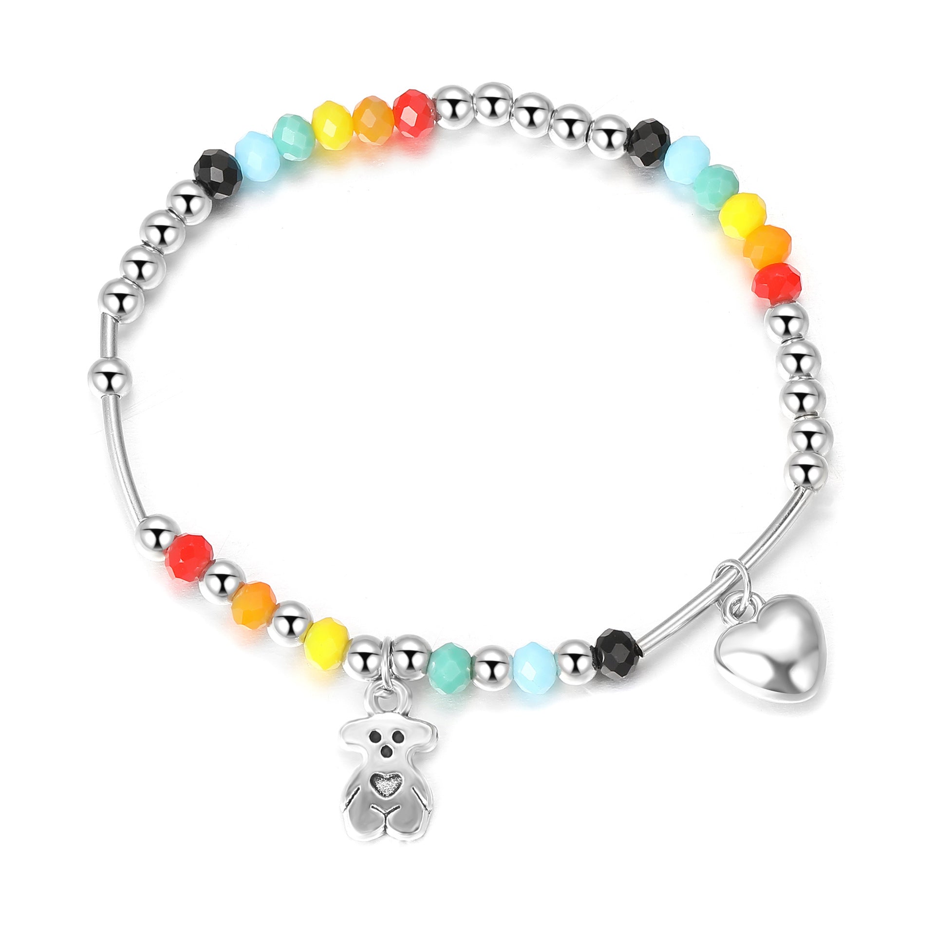 Wholesale Rainbow Smiley Bear Heart Beaded Bracelet