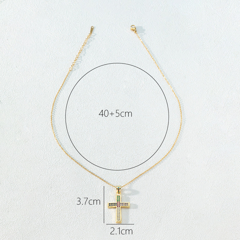 Wholesale Copper Cross Inlaid Zircon Necklace