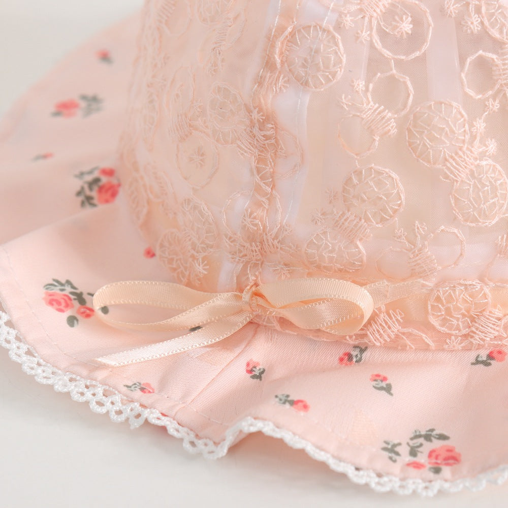 Wholesale Sun Hat Lace Bow Kids Cotton Bucket Hat