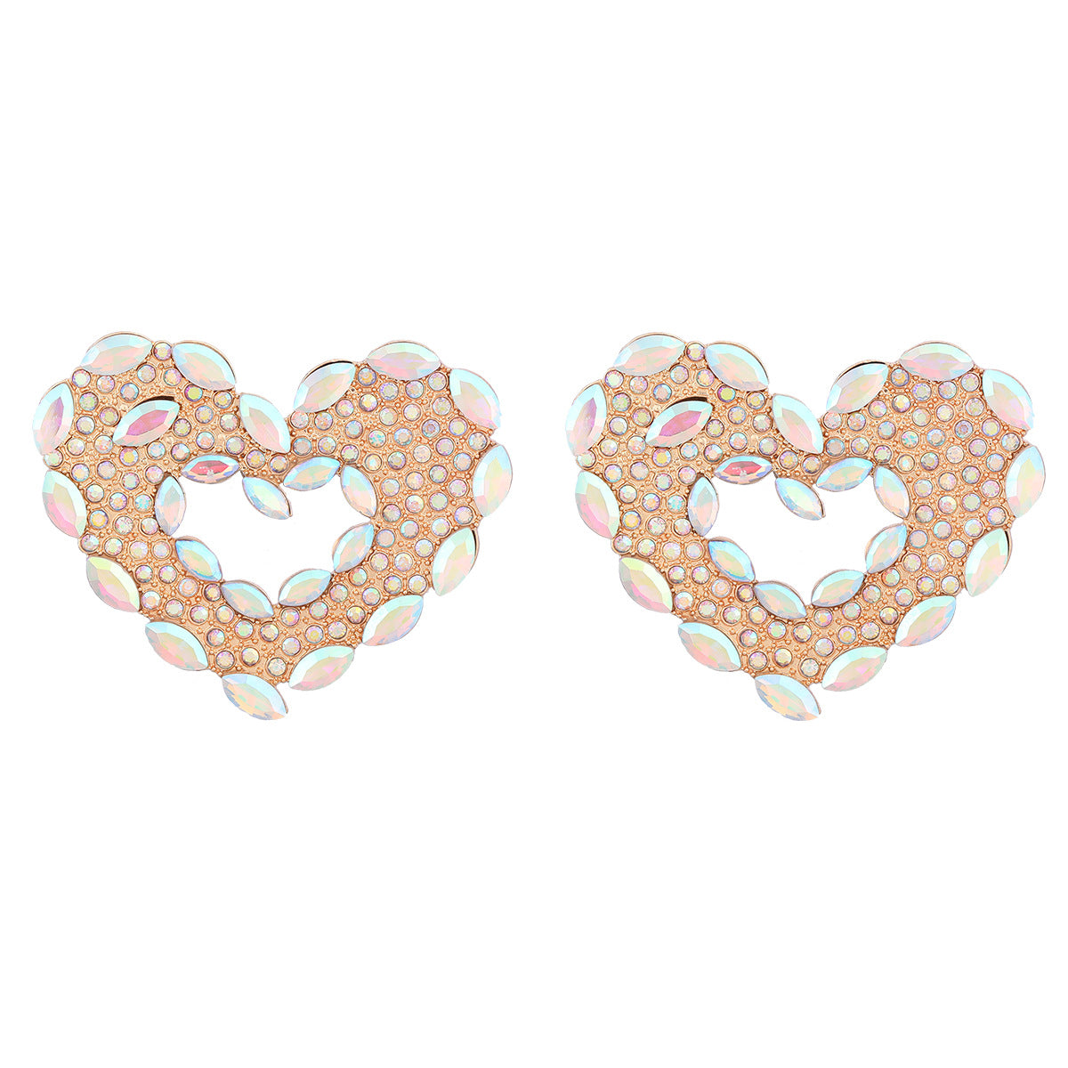 Wholesale Colored Diamond Heart Alloy Earrings