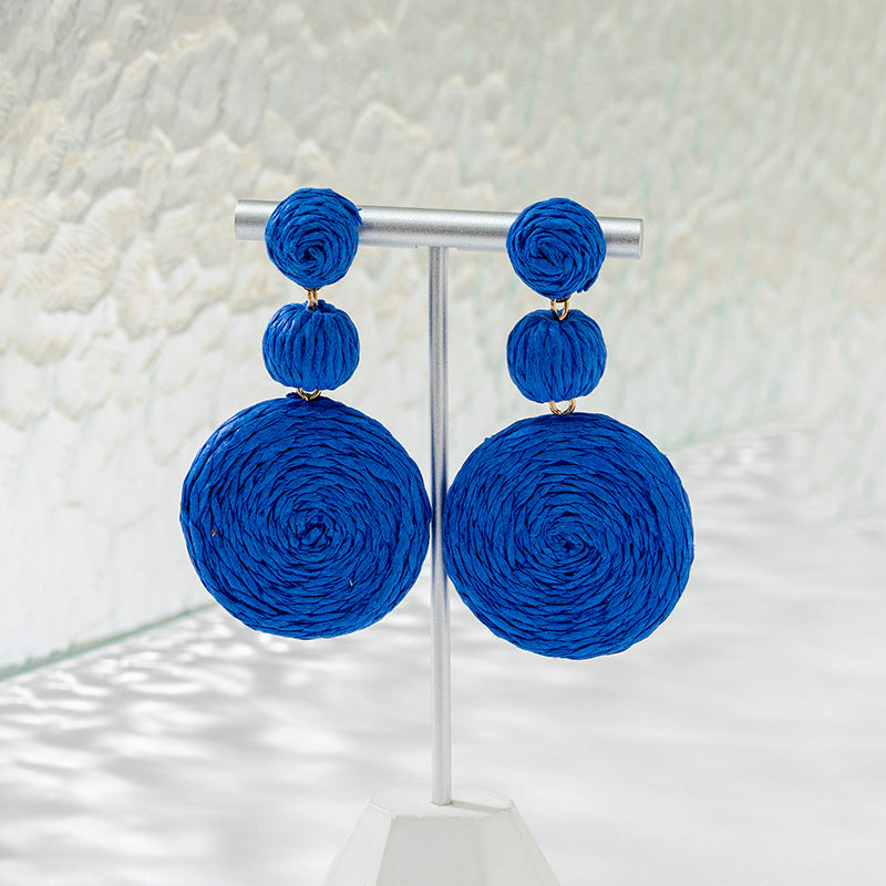 Wholesale Klein Blue Woven Raffia Earrings