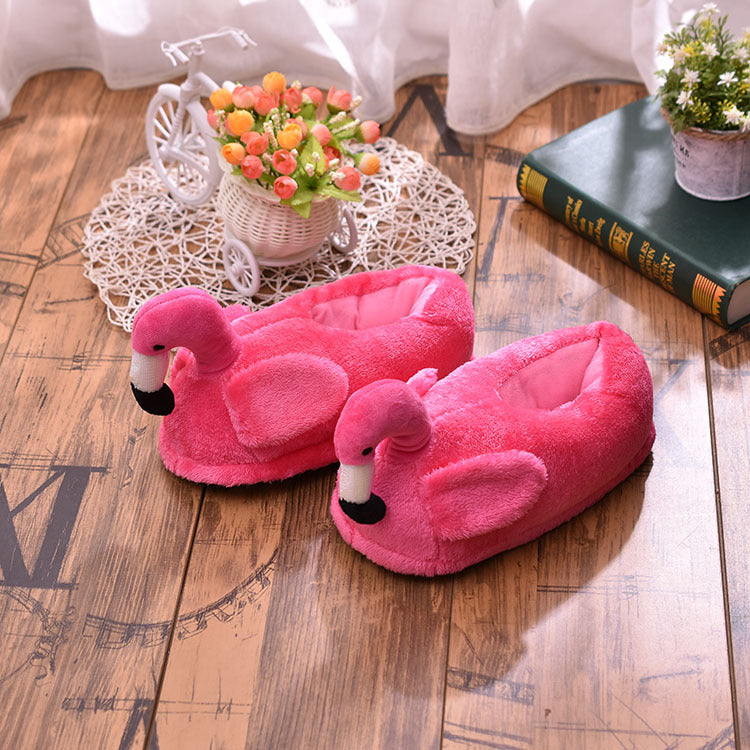 Wholesale Flamingo Thermal Cotton Indoor Soft Bottom Plush Slippers