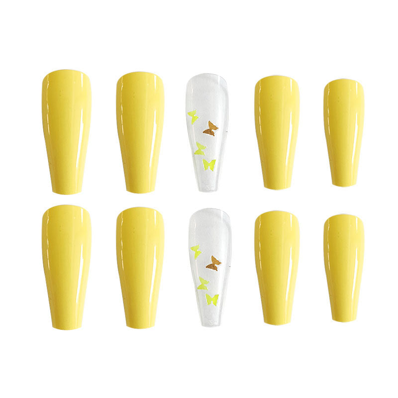 Wholesale Long Yellow Butterfly Trapezoidal Nail Stickers