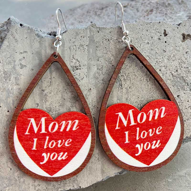 Wholesale 2 Pairs/Pack Mother's Day Water Drop Heart Wooden Earrings