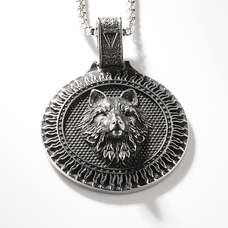 Wholesale Vintage Wolf Head Stainless Steel Necklace