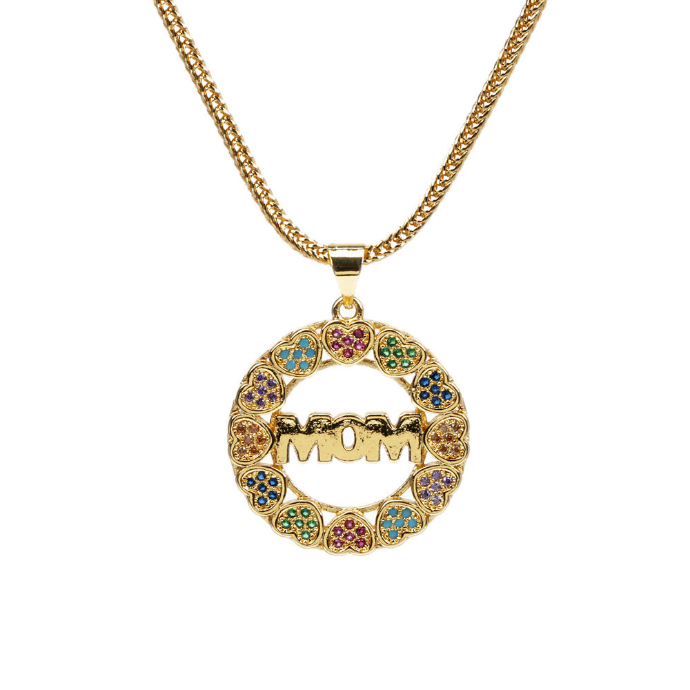 Wholesale Copper Mother's Day Gift MOM Heart Letter Diamond Necklace