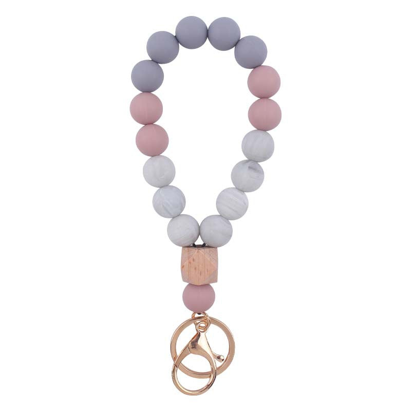Wholesale Wooden Octagon Hand Silicone Beaded Wrist Keychain