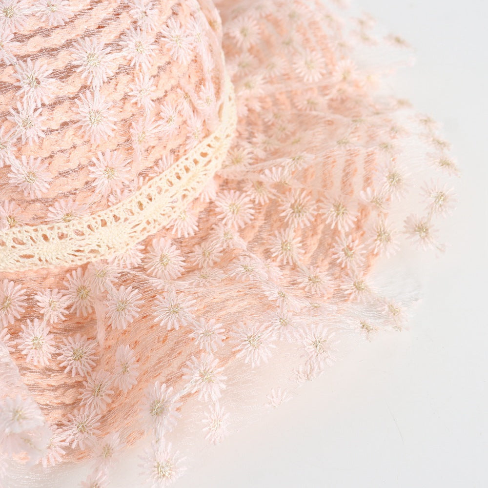 Wholesale Flower Lace Bow Kids Straw Hat