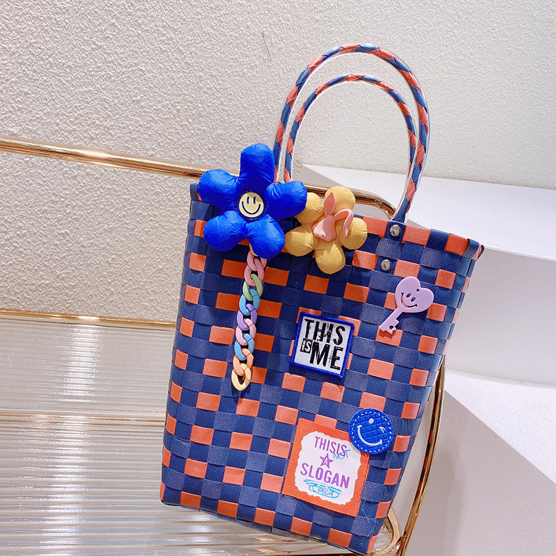 Cesta de vegetales al por mayor Summer Rainbow Nylon Woven Tote bolsas