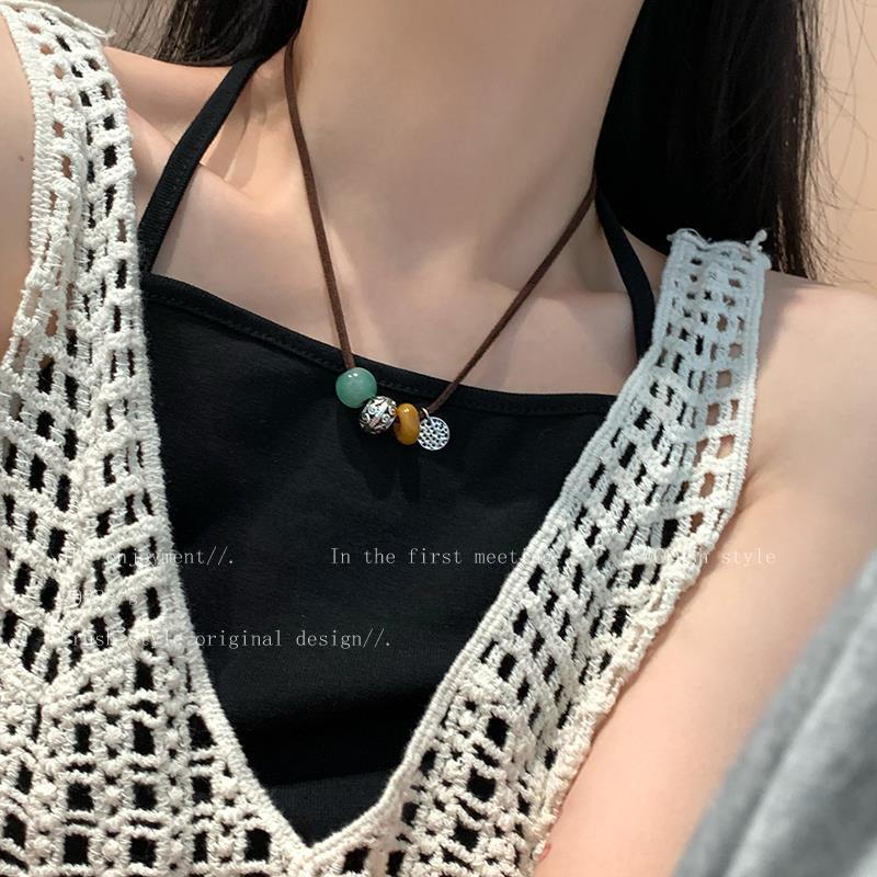 Wholesale Suede Rope Beaded Metal Necklace