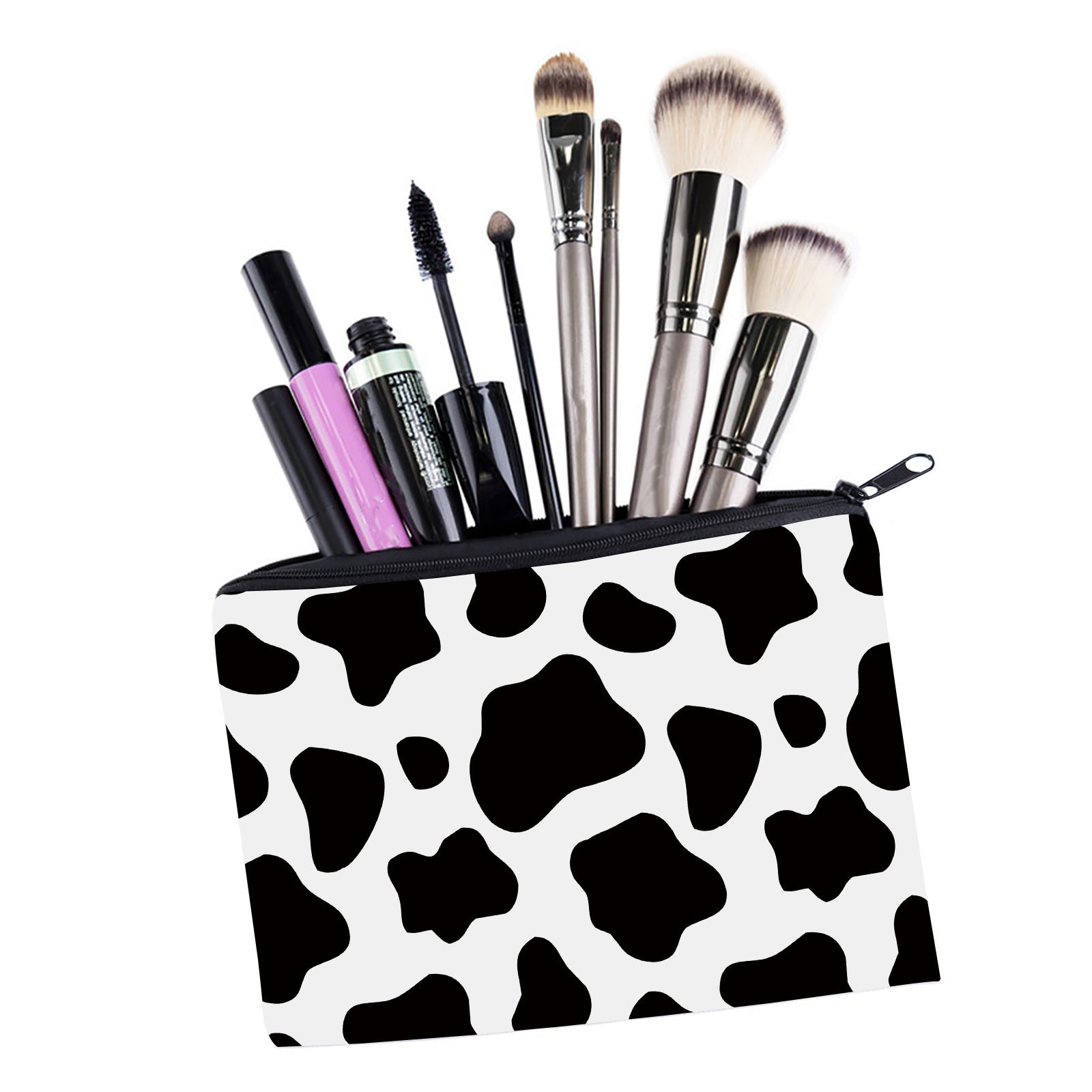 Wholesale Polyester Black and White Dairy Cow Printing Cosmetic Storage Bag