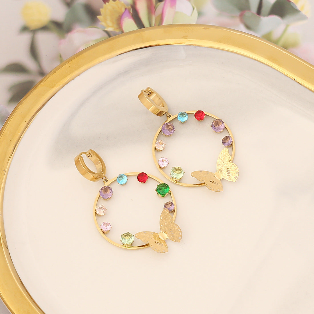 Joyas al por mayor Corazón de mariposa Pendientes de acero inoxidable