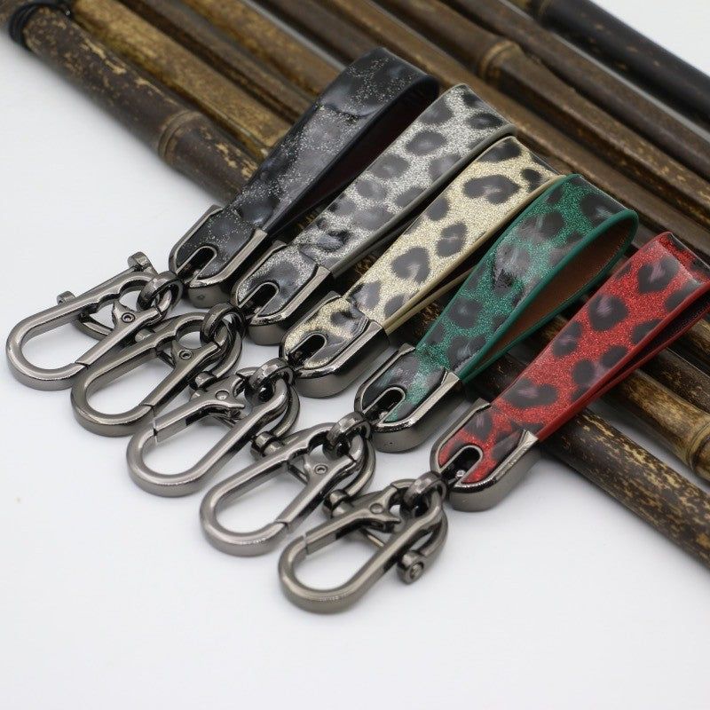 Wholesale 10PCS Zinc Alloy Double-sided Leopard Print Keychain