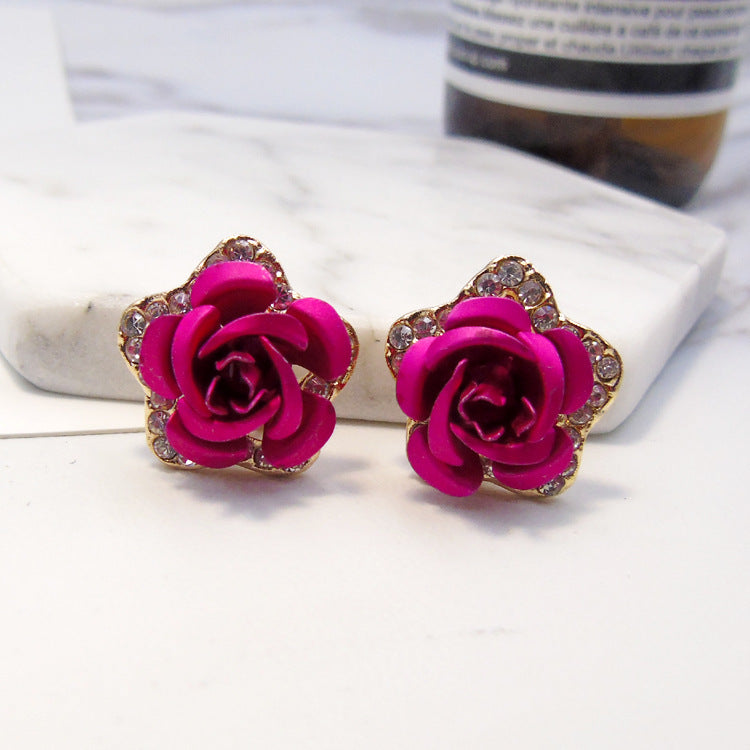 Wholesale Pentagram Inlaid Rose Alloy Earrings