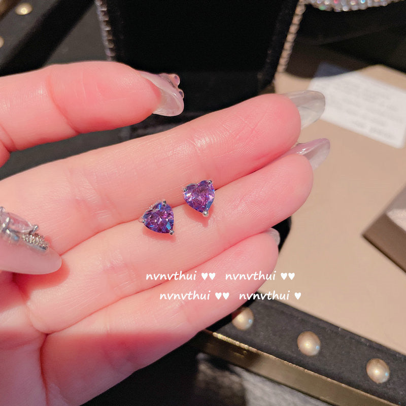 Wholesale Peach Heart Gemstone Earrings 18K Earrings Zircon Plated