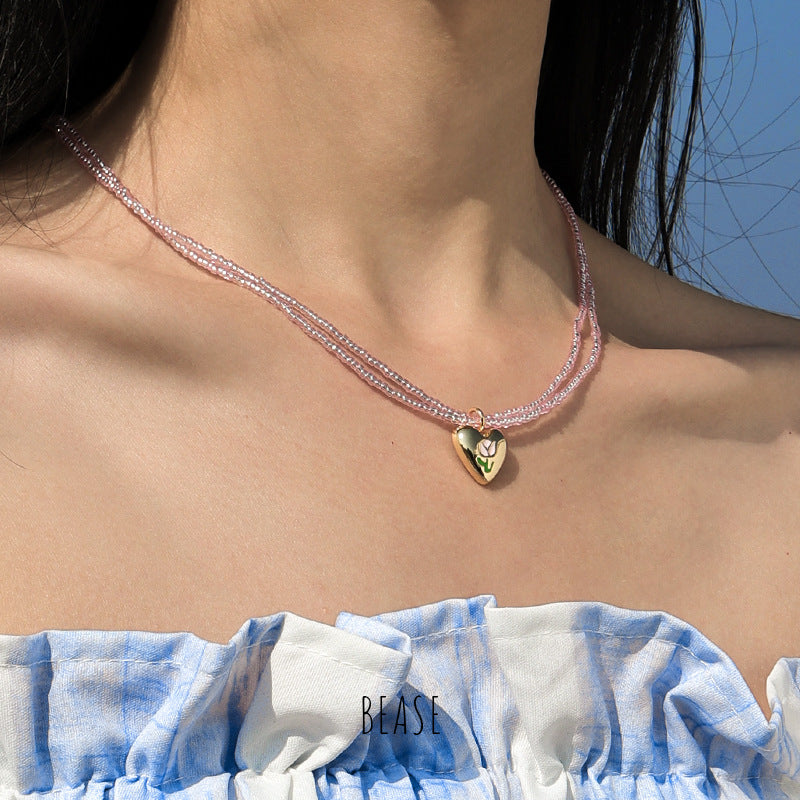 Wholesale Titanium Steel Heart Drip Pendant Necklaces