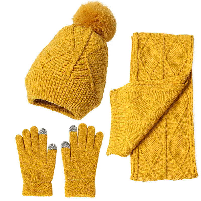 Wholesale Acrylic Autumn and Winter New Warm and Thickened Wool Adult Hats, Scarves, Gloves, Three Piece Set