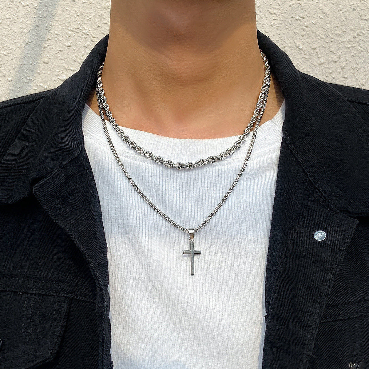 Wholesale Double Stacked Cross Alloy Necklace