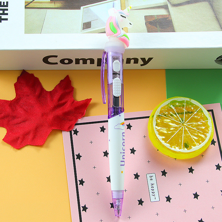 Bolígrafo que brilla intensamente plástico del unicornio de la historieta al por mayor