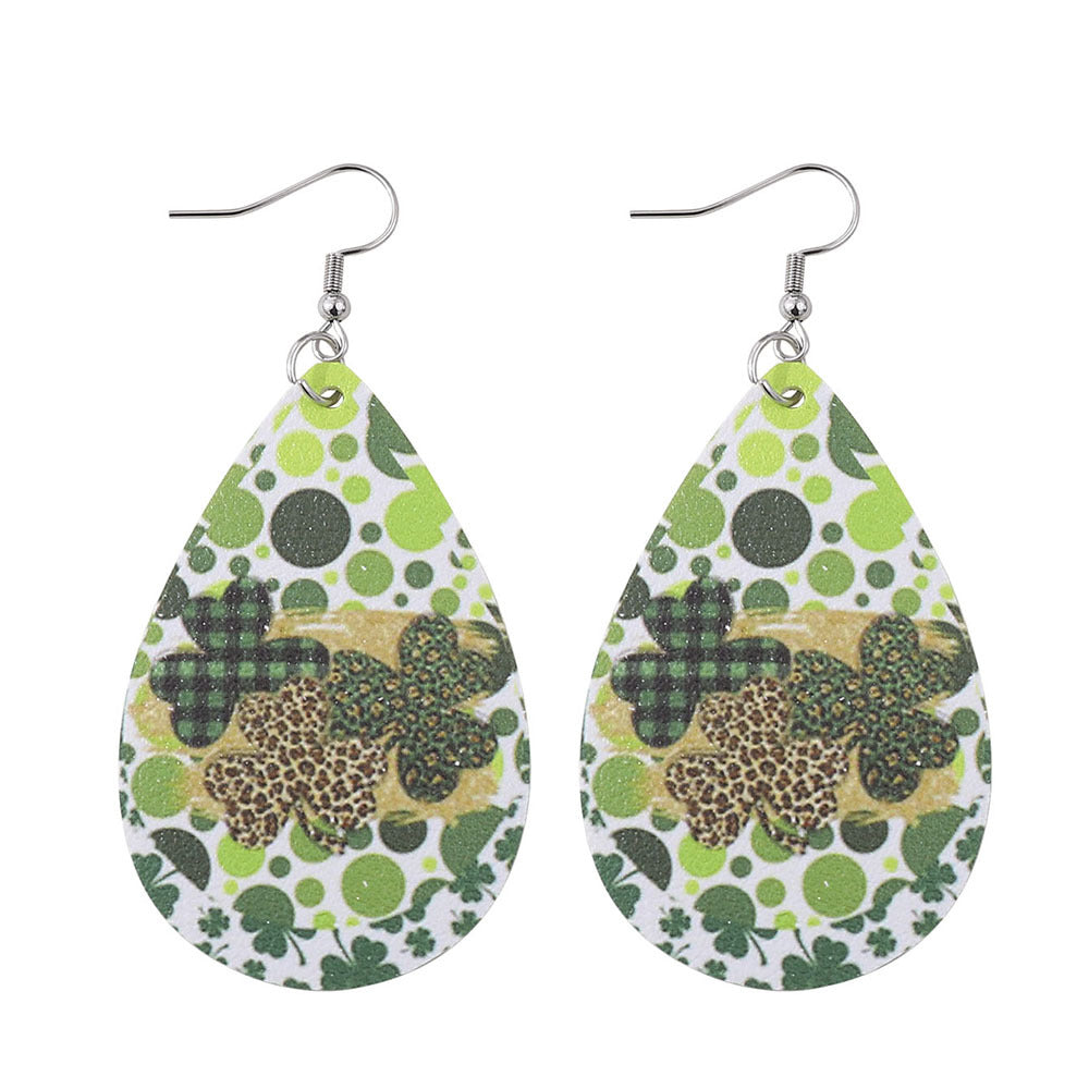 Wholesale Jewelry St. Patrick's Day Clover PU Leather Earrings