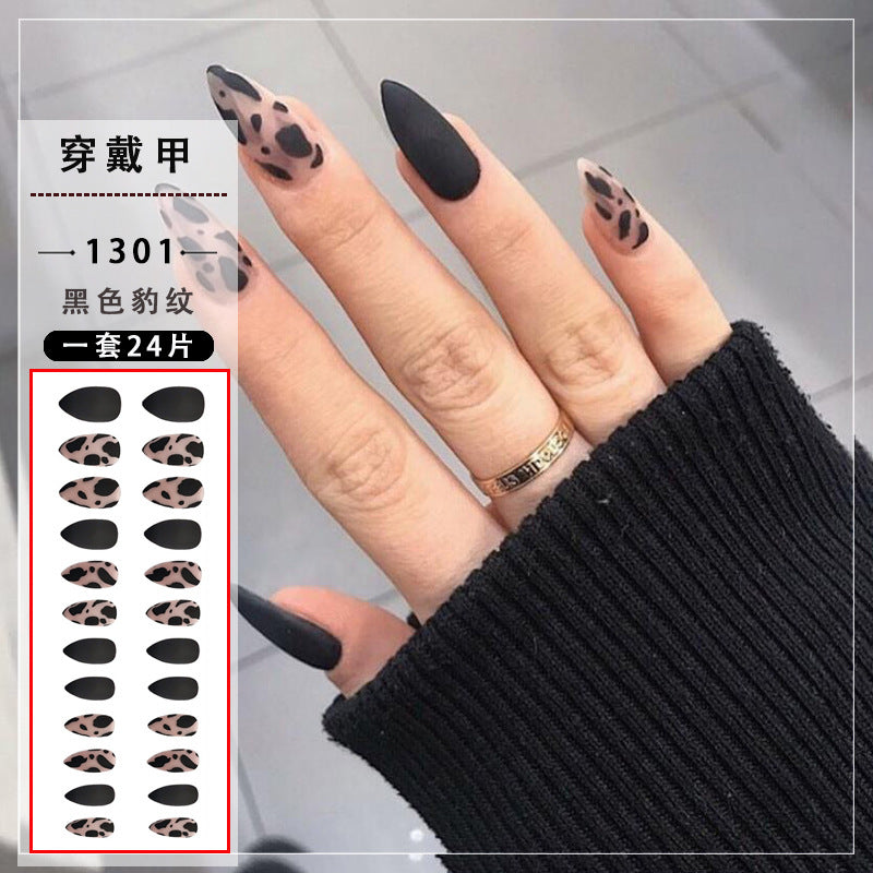 Pegatinas de uñas de resina mate negro leopardo blanco al por mayor