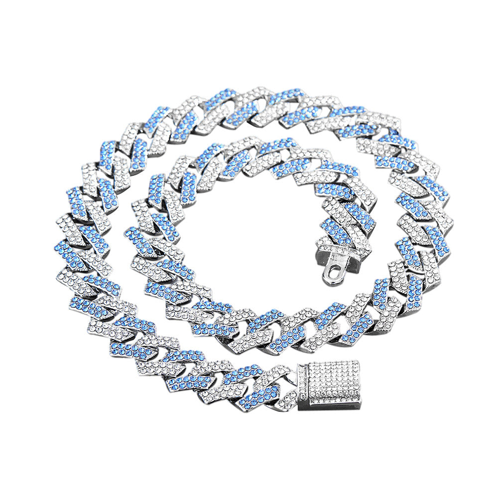 Collar de cadena cubana de aleación con hebillas de caja de diamantes al por mayor