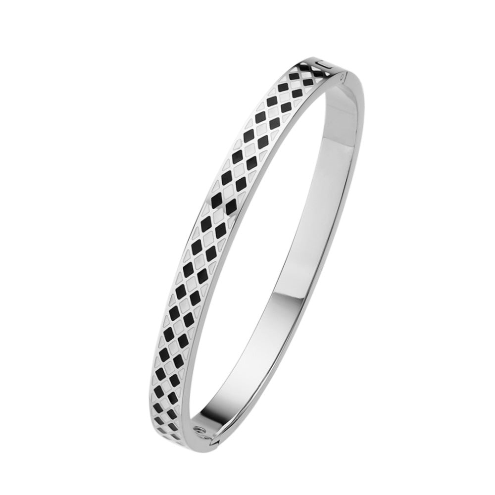 Wholesale Black and White Key Enamel Titanium Steel Bracelet