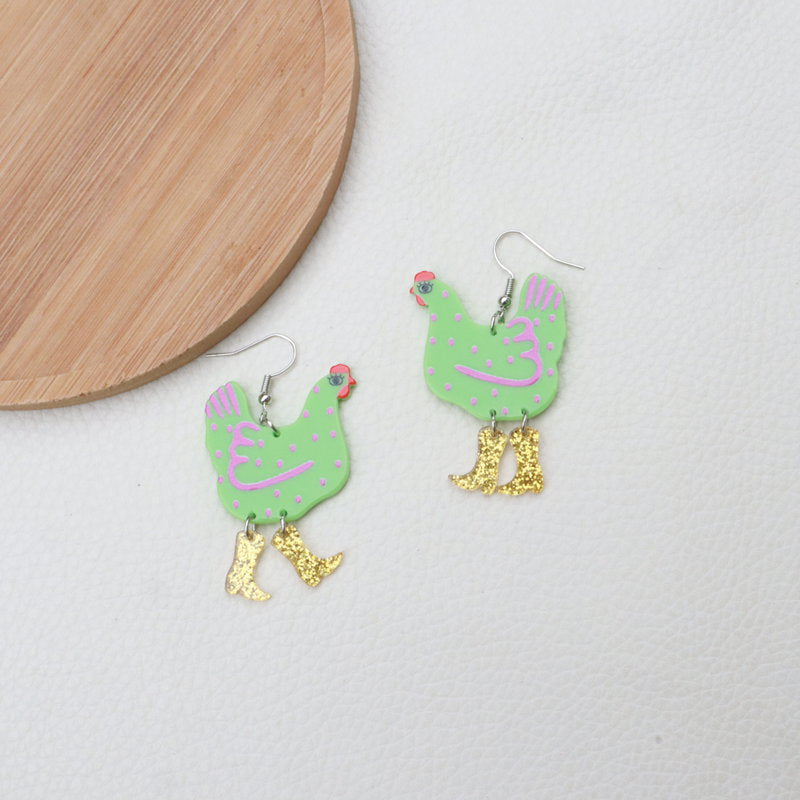 Wholesale Acrylic Quirky Polka Dot Rooster Earrings