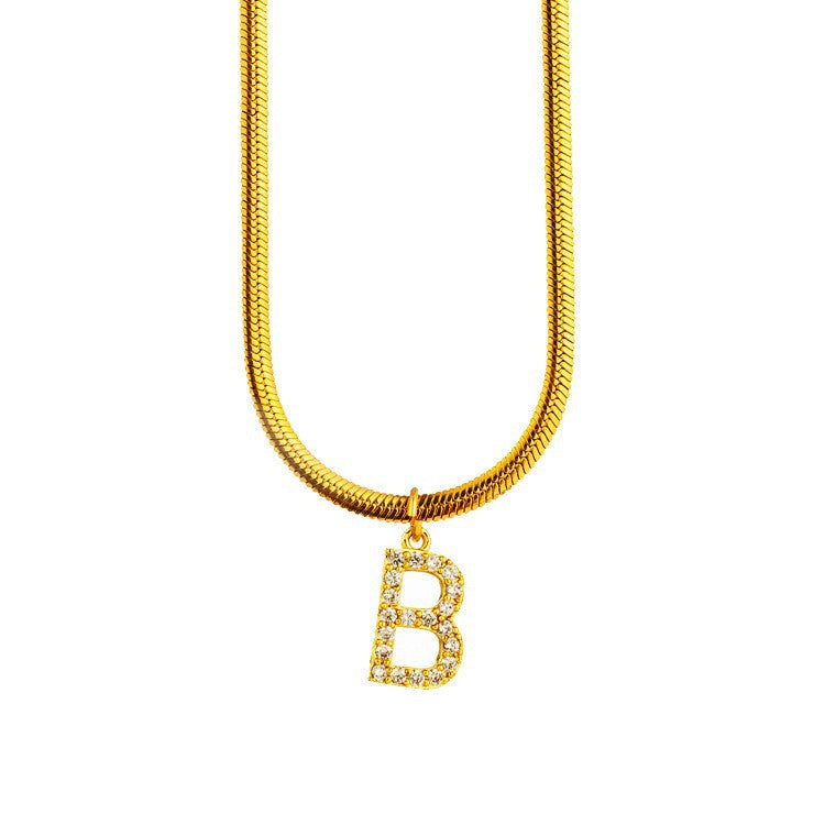 Wholesale Titanium Steel 26 Letters Flat Snake Bone 18K Gold Necklace