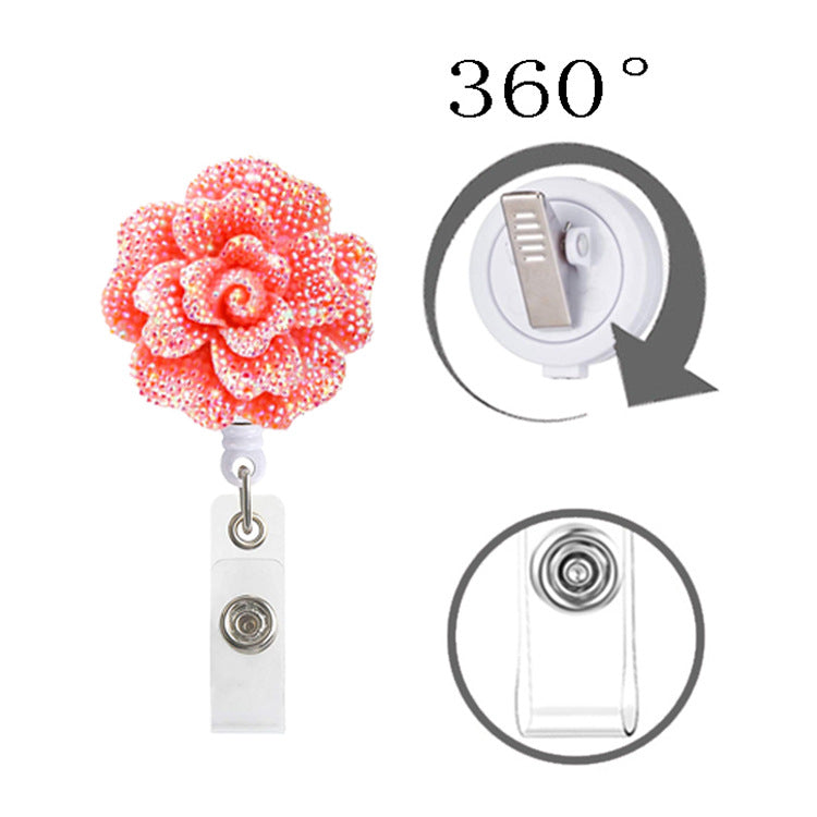 Wholesale Badge Reels Shiny Flowers Acrylic Retractable Keychains