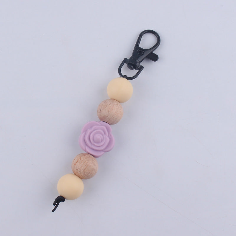 Llavero de cuentas de madera de rosa de silicona al por mayor