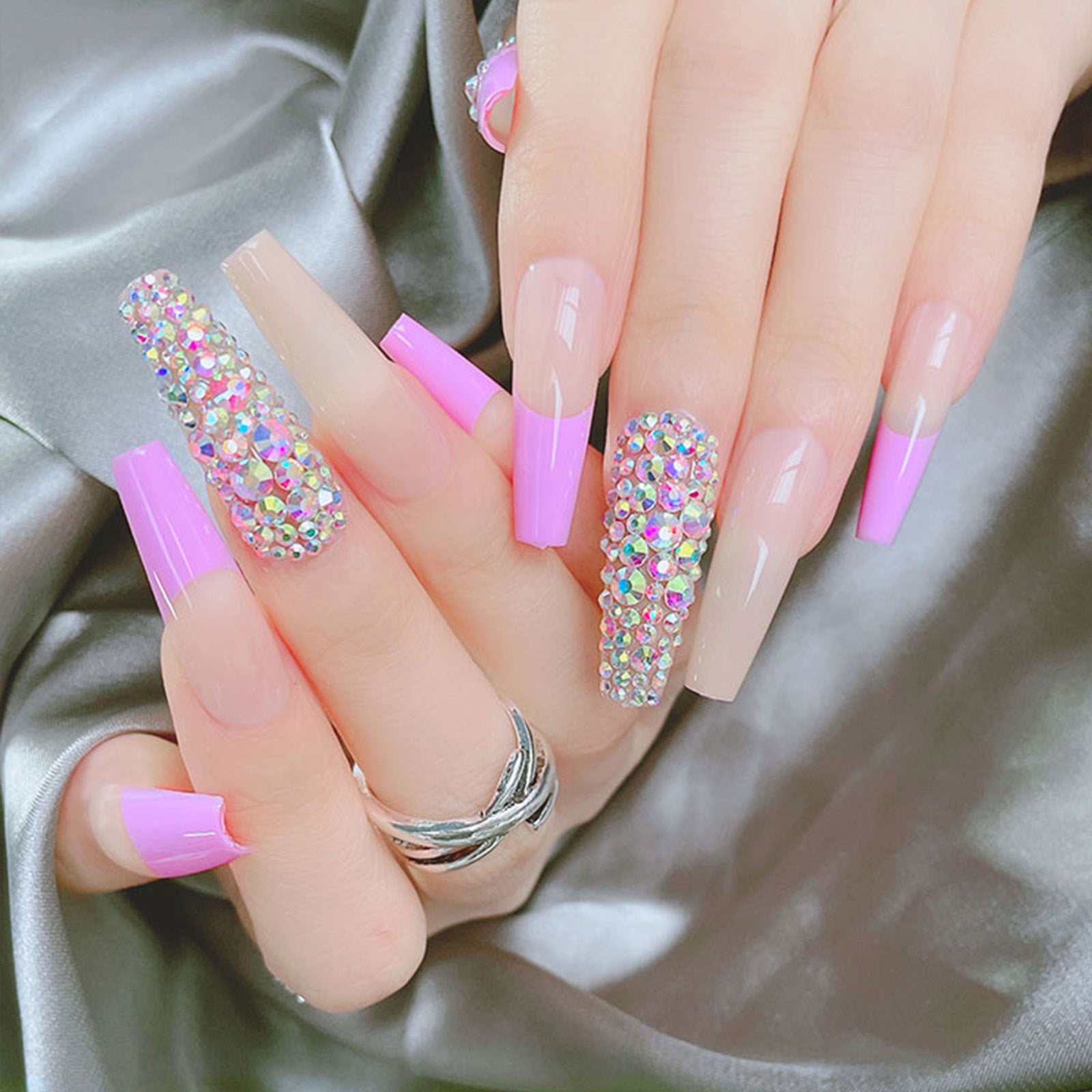 Wholesale Pink Dot Diamond Ballet French Nail Patches